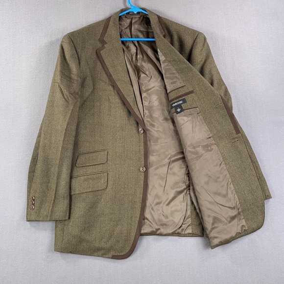 Murano Blazer Mens Large Brown 48 R Lambswool Herringbone Wool Sport Coat Jacket - Picture 1 of 16